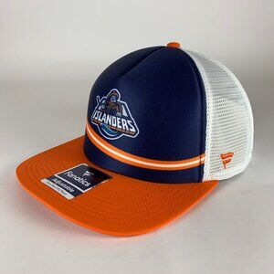 New York Islanders NHL Navy Blue Orange White Fanatics Snapback Trucker Hat New
